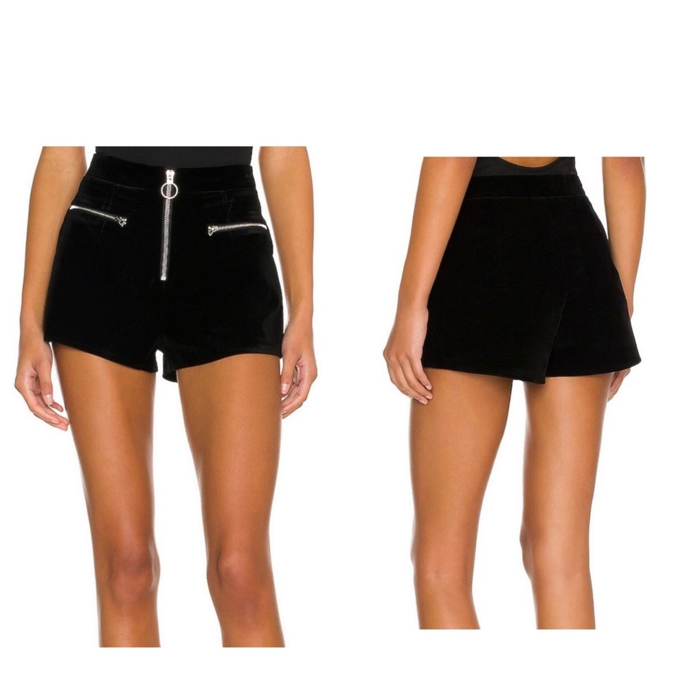 by the way. Ava Black Velvet High Waist Shorts Front Zip Revolve Medium